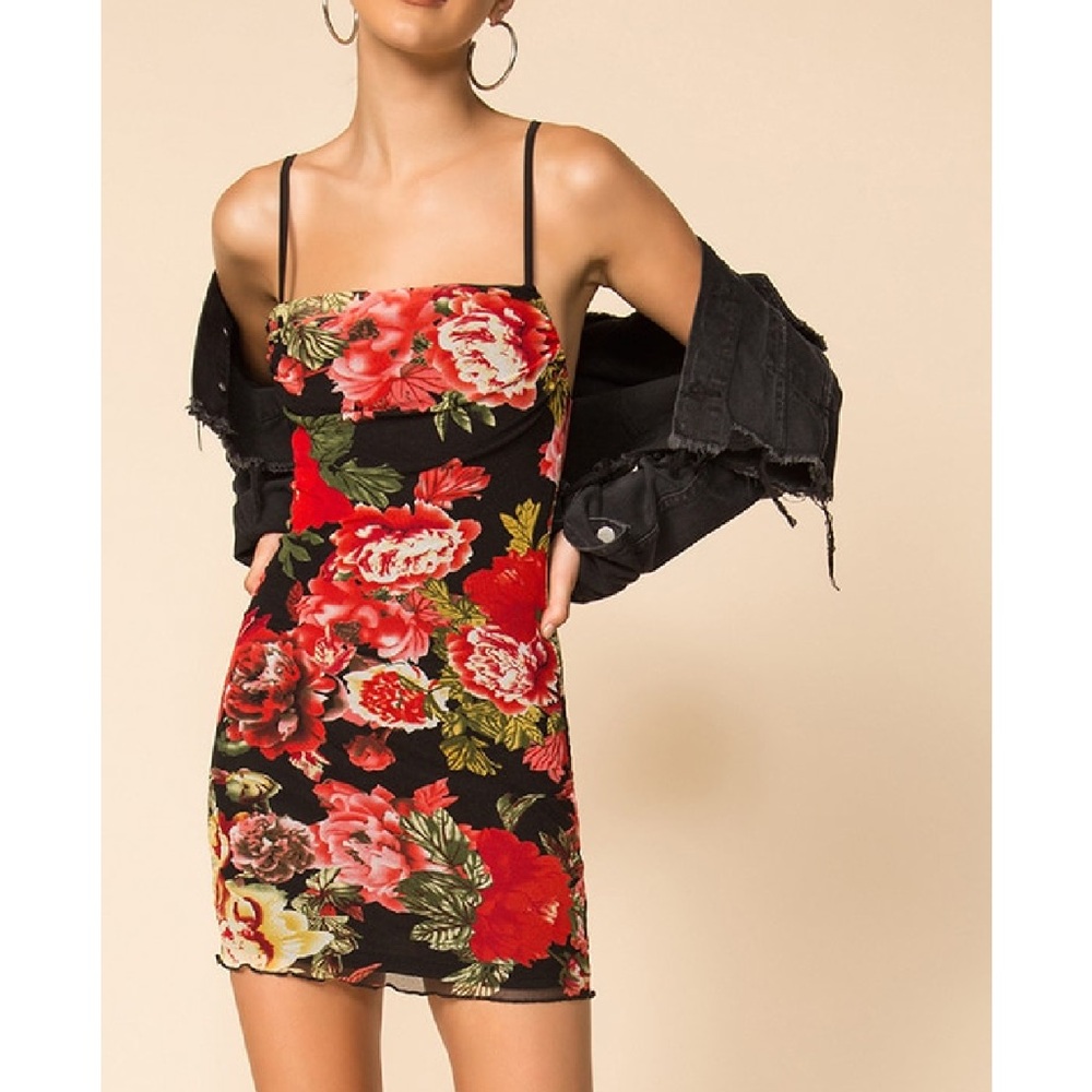 Superdown Red and Green Spaghetti Strap Bodycon Mini Dress